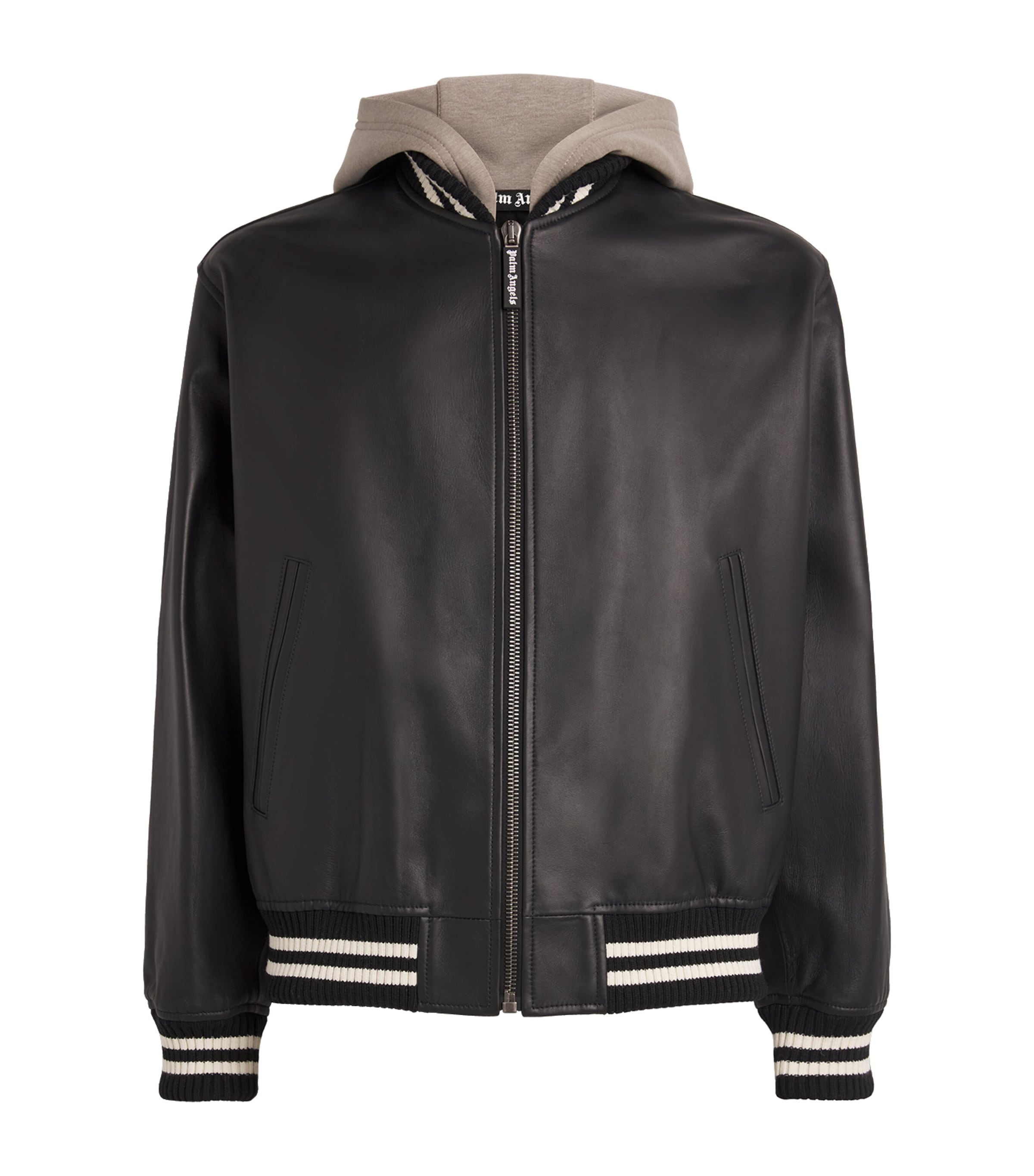 Shop Palm Angels Leather Logo Bomber Jacket In Black