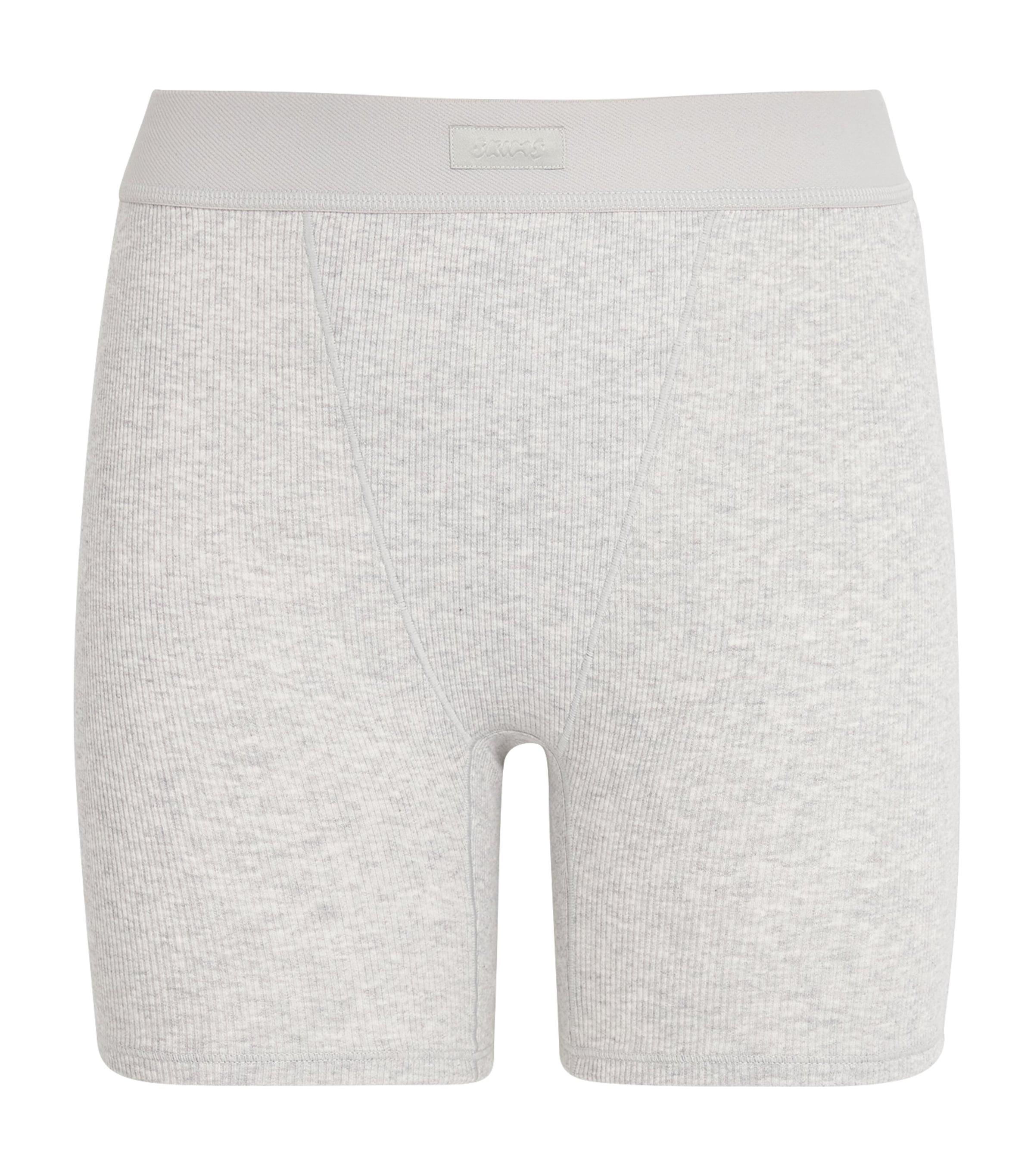 Skims Stretch-cotton Ribbed Boxer Shorts In Grey
