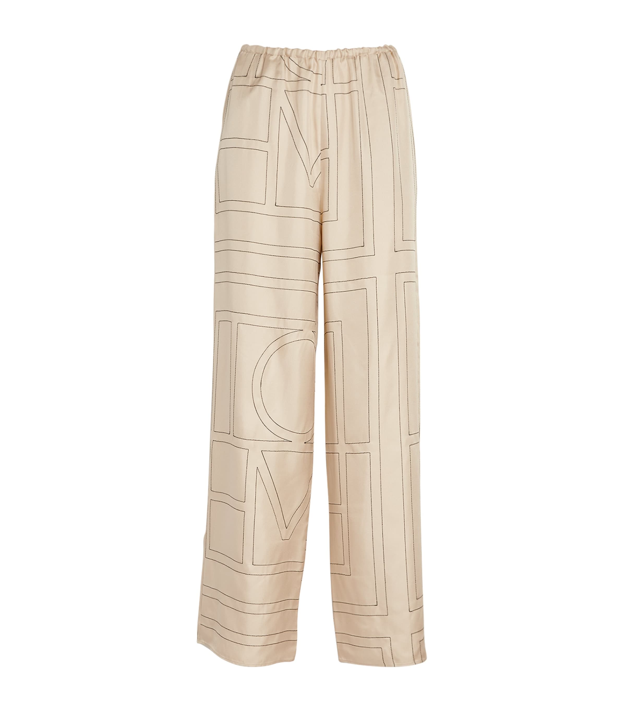 Totême Embroidered Silk-twill Wide-leg Pants In Ivory